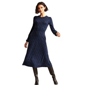 EUC Boden Camille Long Sleeve Jersey Midi Dress with Pockets | Sz 8 | Dark Blue
